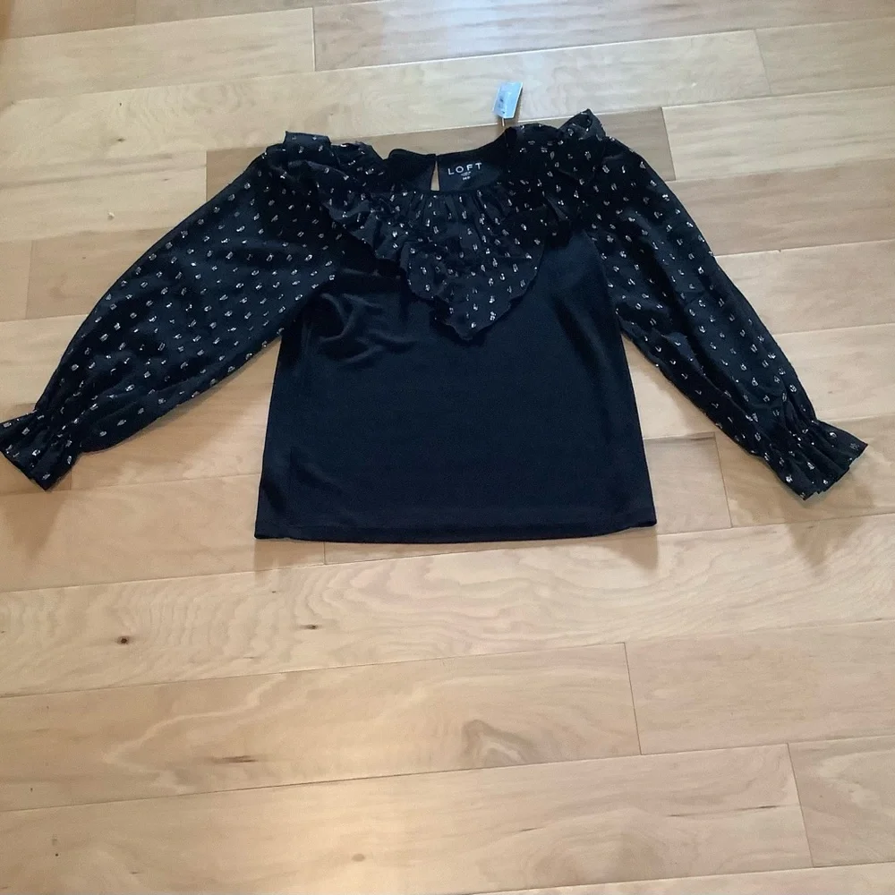 LOFT Black Blouse with Silver Embellishments - Picture 3 of 7